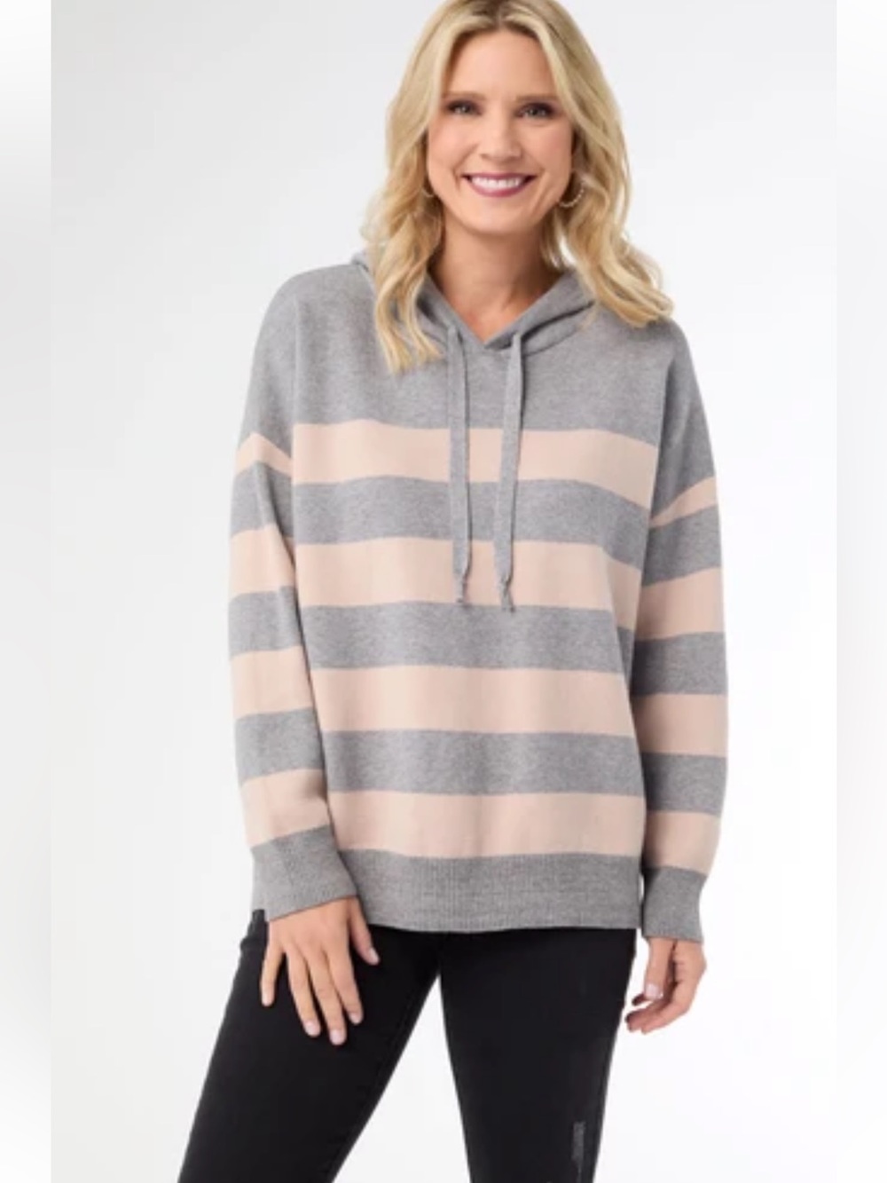 Coco + Carmen Heavenly Luxe Gray and Blush Striped Hoodie